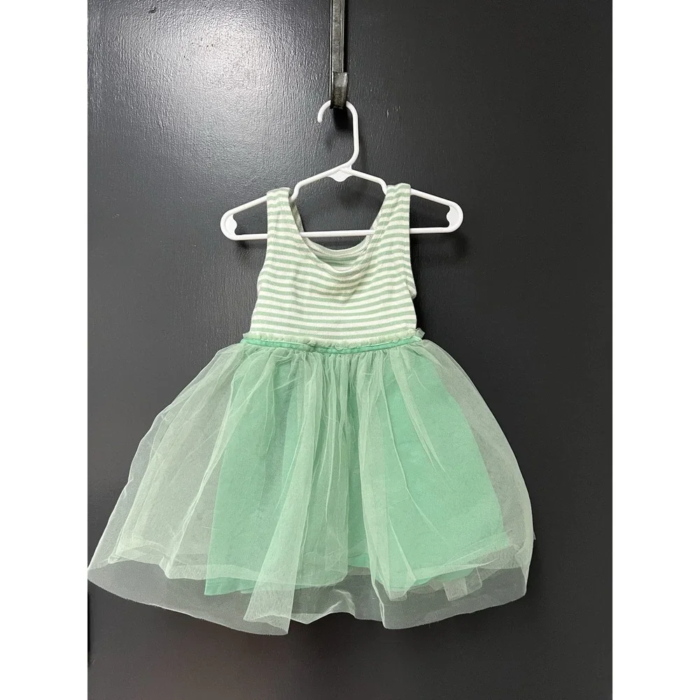 Mini Boden Girls Size 2-3Y Jersey Tulle Green Striped Dress